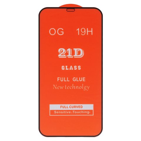 Защитное стекло для Apple iPhone 12 Pro Max, совместимо с чехлом, Full Glue, без упаковки , черный, cлой клея нанесен по всей поверхности