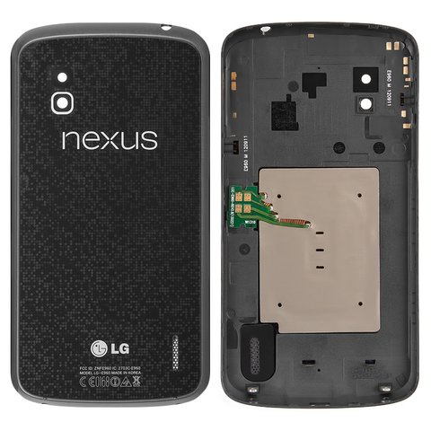 Housing Back Cover compatible with LG E960 Nexus 4, black, with component 