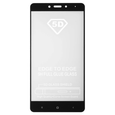 Tempered Glass Screen Protector All Spares compatible with Xiaomi Redmi Note 4, 0,26 mm 9H, Full Glue, compatible with case, black, the layer of glue is applied to the entire surface of the glass, MediaTek 