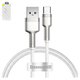 USB кабель Baseus Cafule Series Metal, USB тип-C, USB тип-A, 100 см, 66 Вт, 6 А, серебристый, белый, в нейлоновой оплетке, #CAKF000102