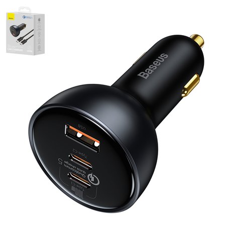 Car Charger Baseus Qualcomm Quick Charge 5 Technology, black, Quick Charge, with cable USB type C to USB type C, 160 W, 3 outputs, 12 24 V  #TZCCZM 0G