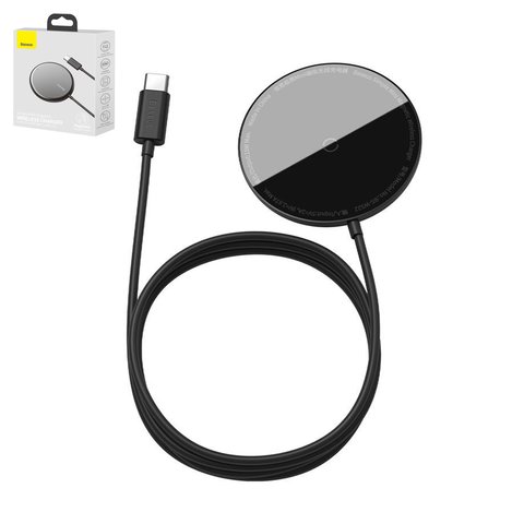 Беспроводное зарядное устройство Baseus Simple Mini Magnetic, Power Delivery PD , черное, USB тип C, стекло, пластик, металл, 15 Вт, c кабелем, магнитное, #WXJK F01