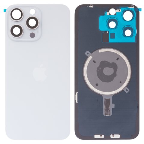 Housing Back Cover compatible with iPhone 15 Pro Max, white, with camera lens, Original PRC  