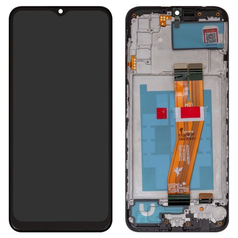 LCD FLYCDI compatible with Samsung A037F Galaxy A03s, black, with frame, with yellow cable, 160,5x72 mm  