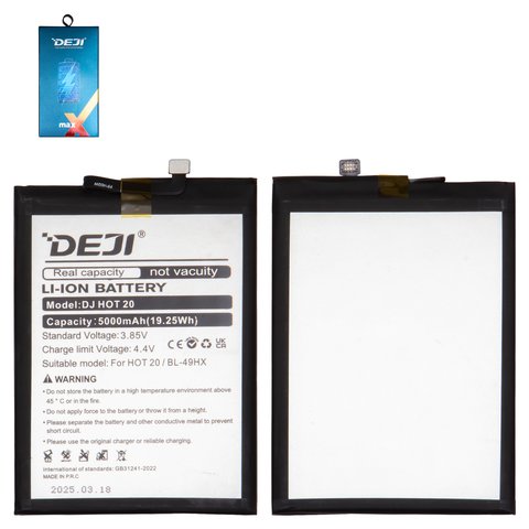 Battery Deji BL 49HX compatible with Infinix Hot 20 5G X666 , Li ion, 3.85 V, 5000 mAh 