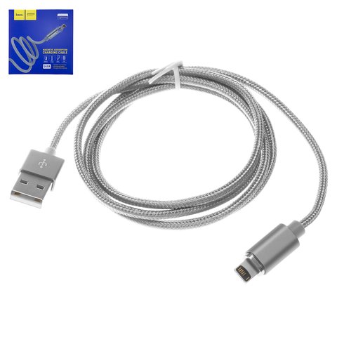 USB дата кабель Hoco U40A, USB тип A, Lightning для Apple, 100 см, магнитный, в нейлоновой оплетке, 2 А, серый