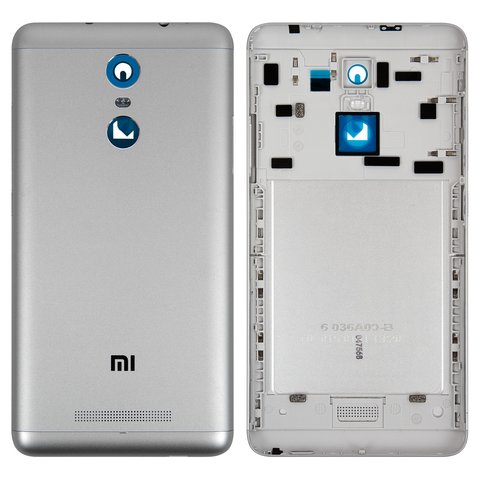 Housing Back Cover compatible with Xiaomi Redmi Note 3, silver, black, with side button, Original PRC  