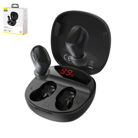 Headphone Baseus WM01 Plus, wireless, vacuum, black, with charging case  #NGWM010001 NGWM01P 01