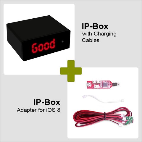 IP BOX con cables de carga y adaptador para iOS 8
