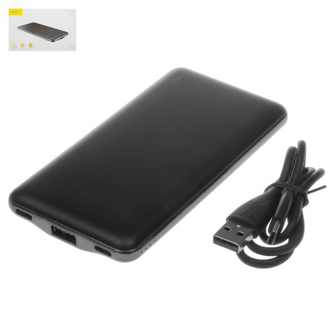 Power bank Baseus M21, 10000 mAh, USB tipo C entrada 5V 2.4A, Type C salidas 5V 3A, salidas USB 5V 2,1A, Lightning para Apple entrada 5V 1.5A, 128 × 65 × 13 mm, negro, #PPALL QB01