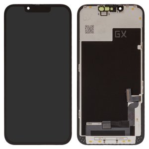 Pantalla LCD puede usarse con iPhone 13, negro, con marco, HC, sin microchip, OLED , GX OEM hard