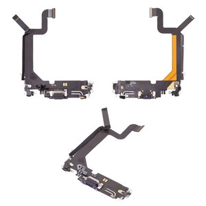 Шлейф для iPhone 14 Pro Max, конектора зарядки, фіолетовий, з мікрофоном, з компонентами, Original PRC , deep purple