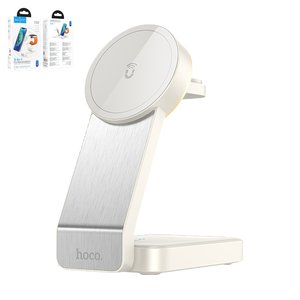 Беспроводное зарядное устройство Hoco CQ3 3 in 1, Quick Charge, белое, USB тип C, 15 Вт, раскладное, портативный, магнитное, #6942007602341