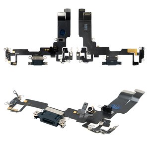 Шлейф для iPhone 14, конектора зарядки, чорний, з мікрофоном, з компонентами, Original PRC 